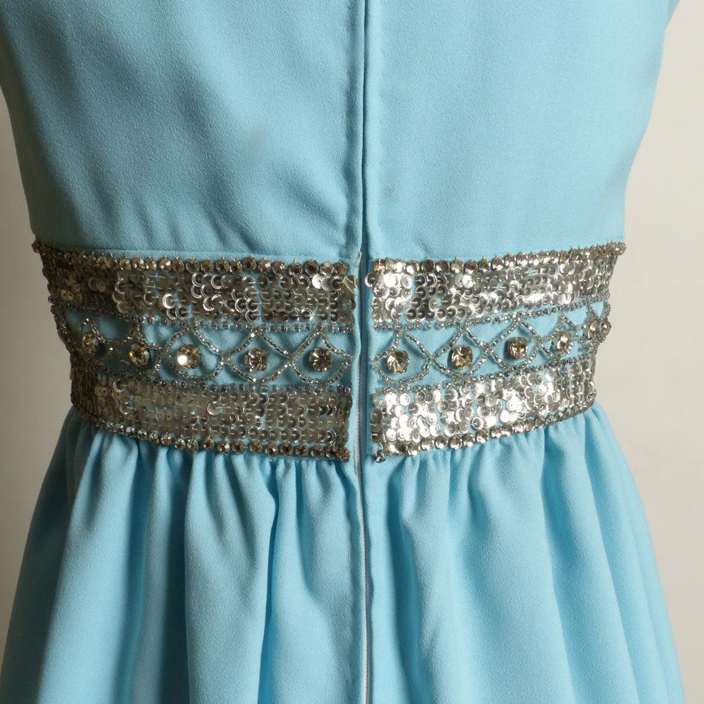 1950s Ceil Chapman Blue Rhinestone and Sequined Gown/Dress