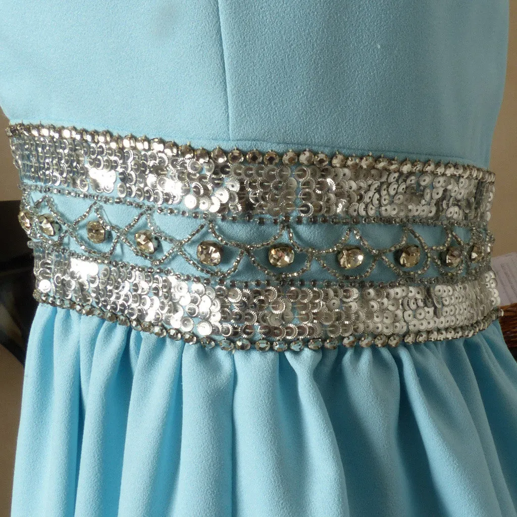 1950s Ceil Chapman Blue Rhinestone and Sequined Gown/Dress