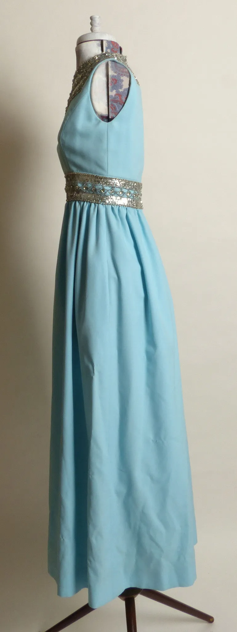 1950s Ceil Chapman Blue Rhinestone and Sequined Gown/Dress