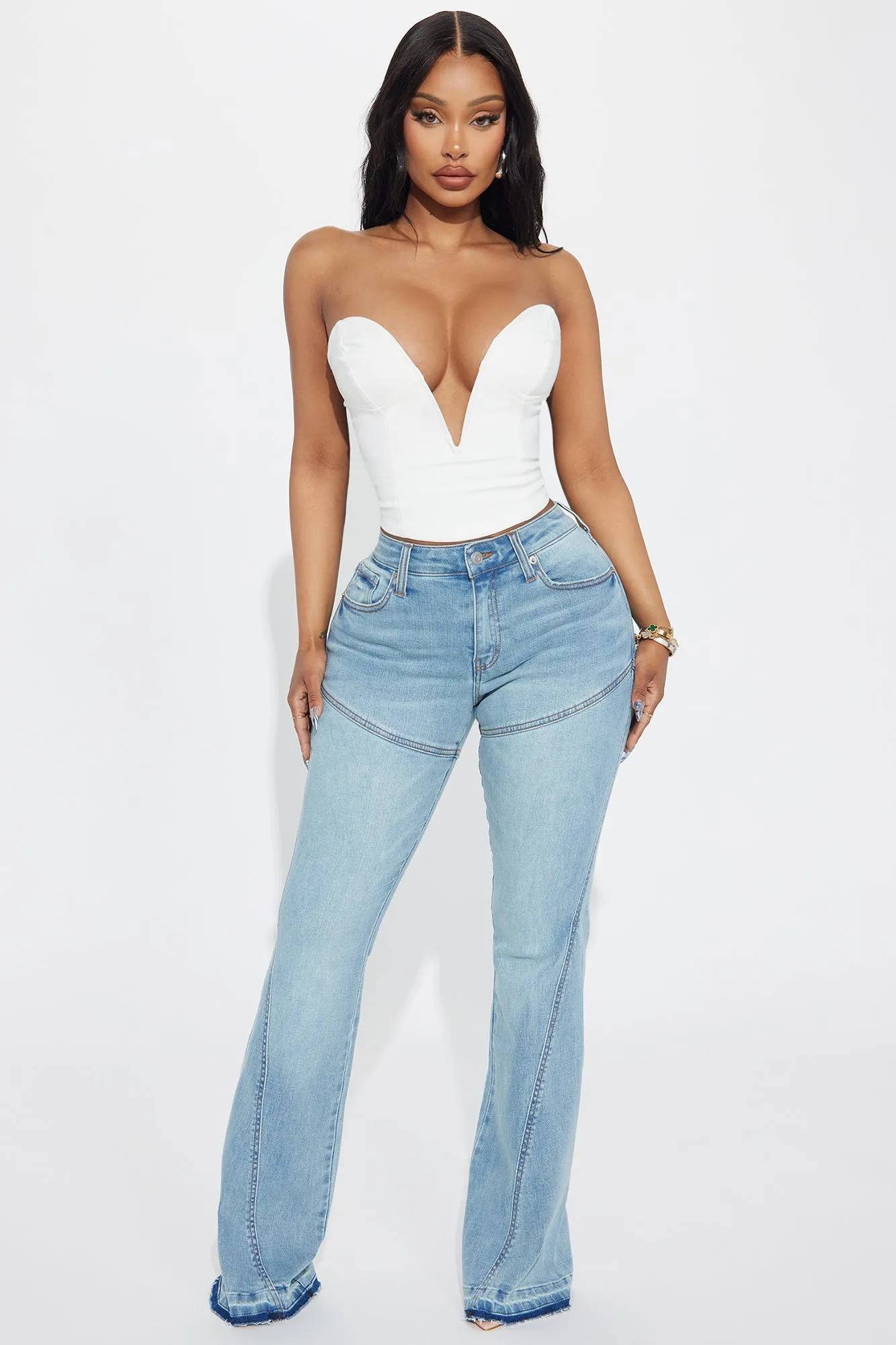 Adriana Deep Plunge Corset Top - White