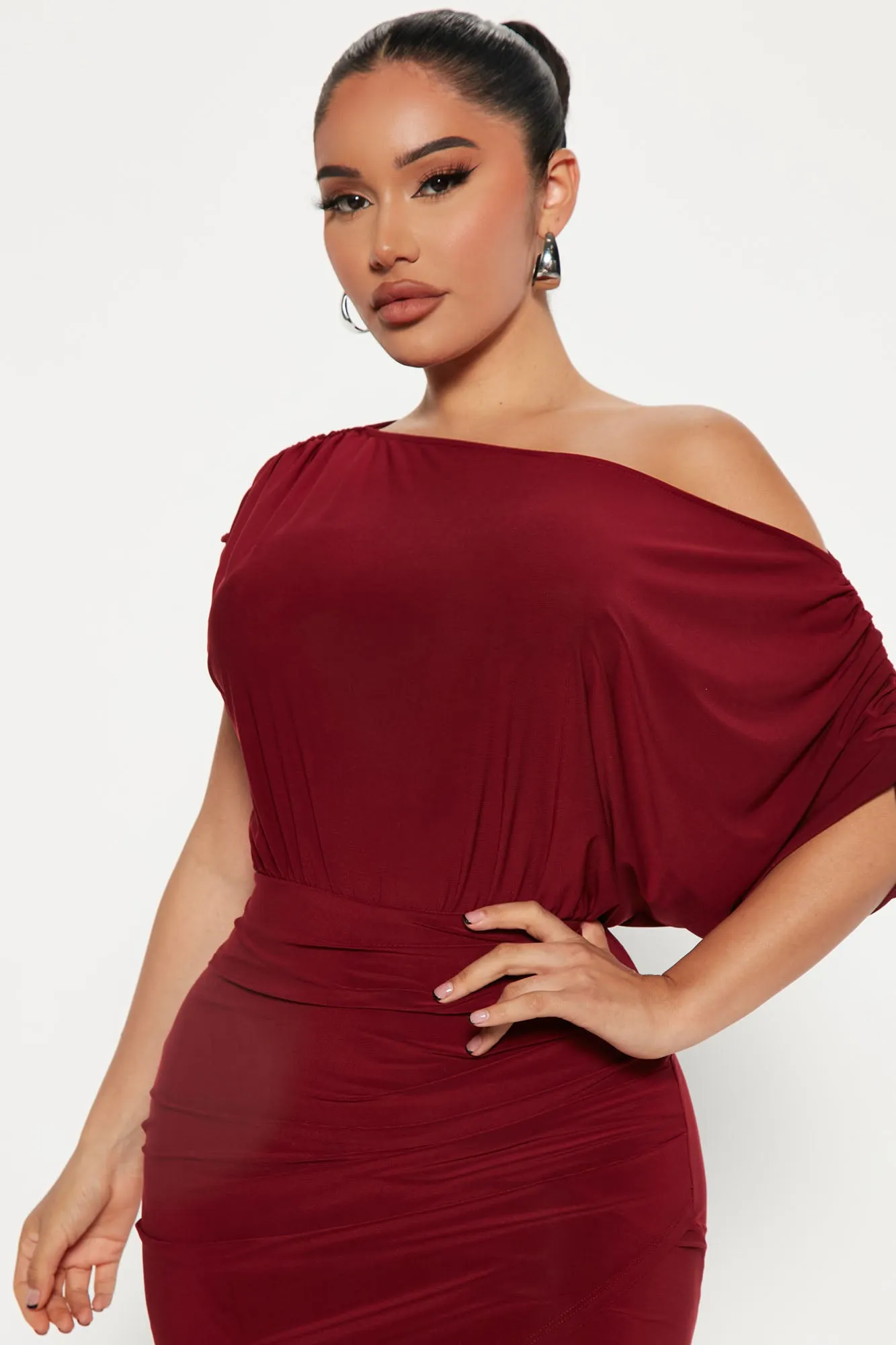 Alex Off Shoulder Maxi Dress - Burgundy