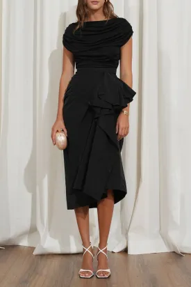 Allure Black Taffeta Midi Skirt