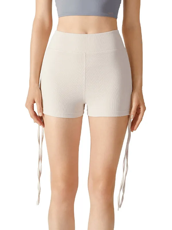 Athletic High Waist Ribbed Shorts with Adjustable Lanyards - SF1244