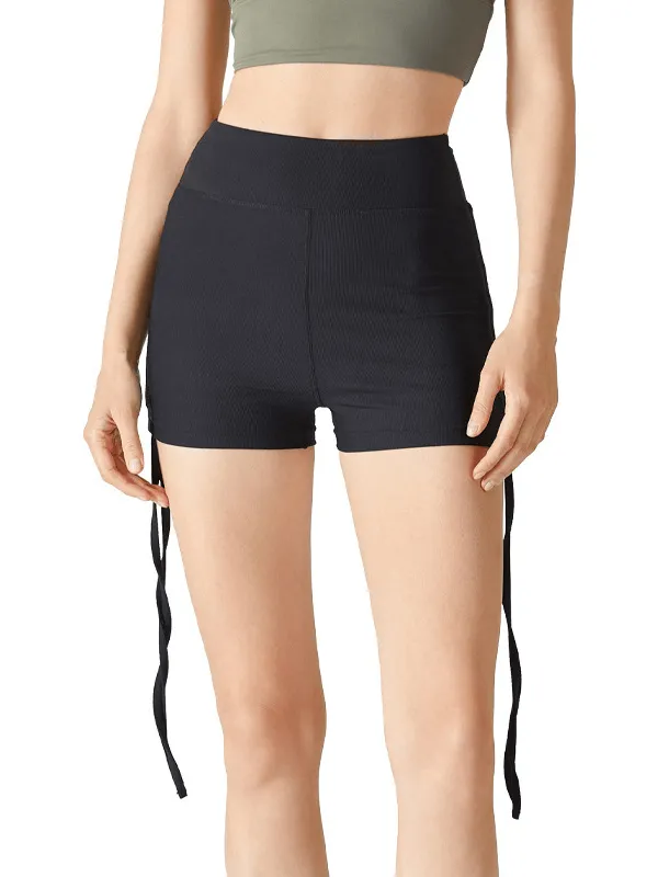 Athletic High Waist Ribbed Shorts with Adjustable Lanyards - SF1244