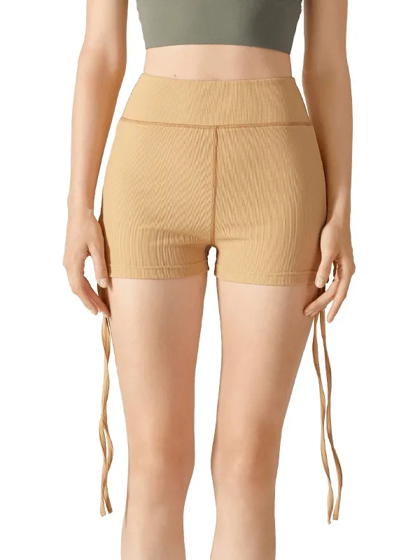 Athletic High Waist Ribbed Shorts with Adjustable Lanyards - SF1244