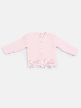 Baby Girl Cardigan with Bows and Lace-Baby Pink