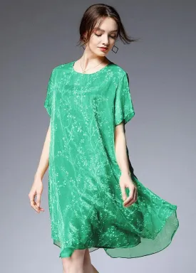 Beautiful Light Green Loose Print Summer Chiffon Dress