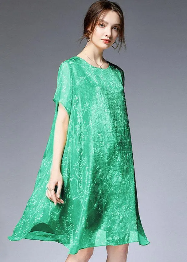 Beautiful Light Green Loose Print Summer Chiffon Dress