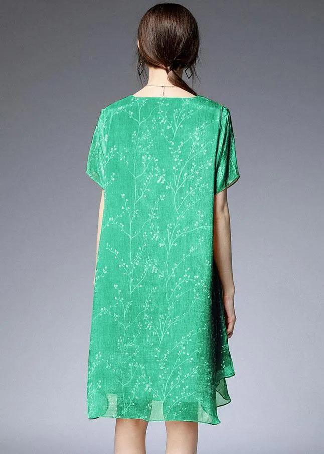 Beautiful Light Green Loose Print Summer Chiffon Dress