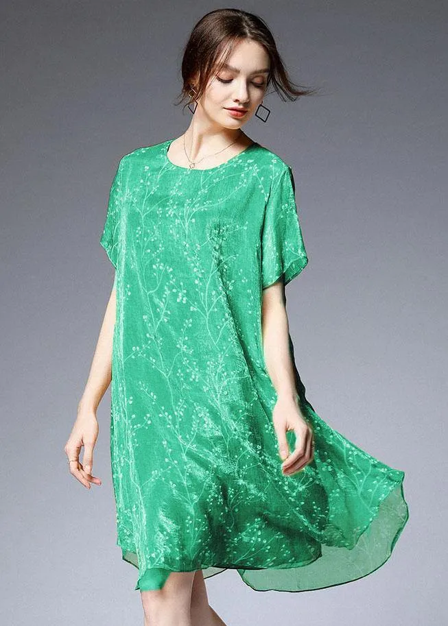 Beautiful Light Green Loose Print Summer Chiffon Dress