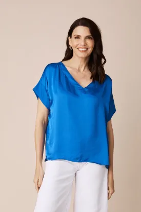 Bianca Short Sleeve Top Cobalt with V Neck