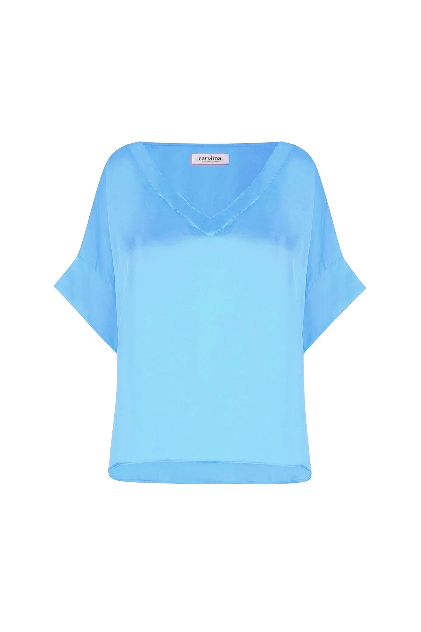 Bianca Short Sleeve Top Ocean Blue with V Neck