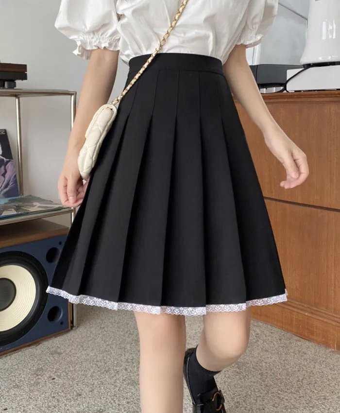 Black A line lace skirt  3495