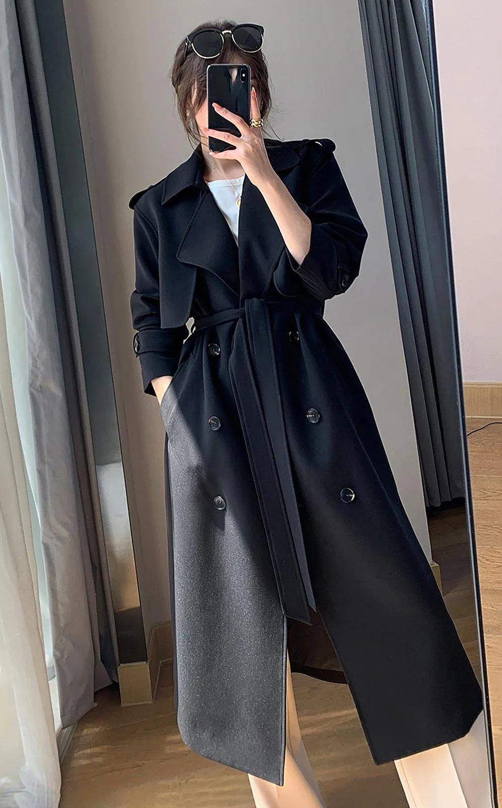 Black Double Breasted Epaulet Trench Coat