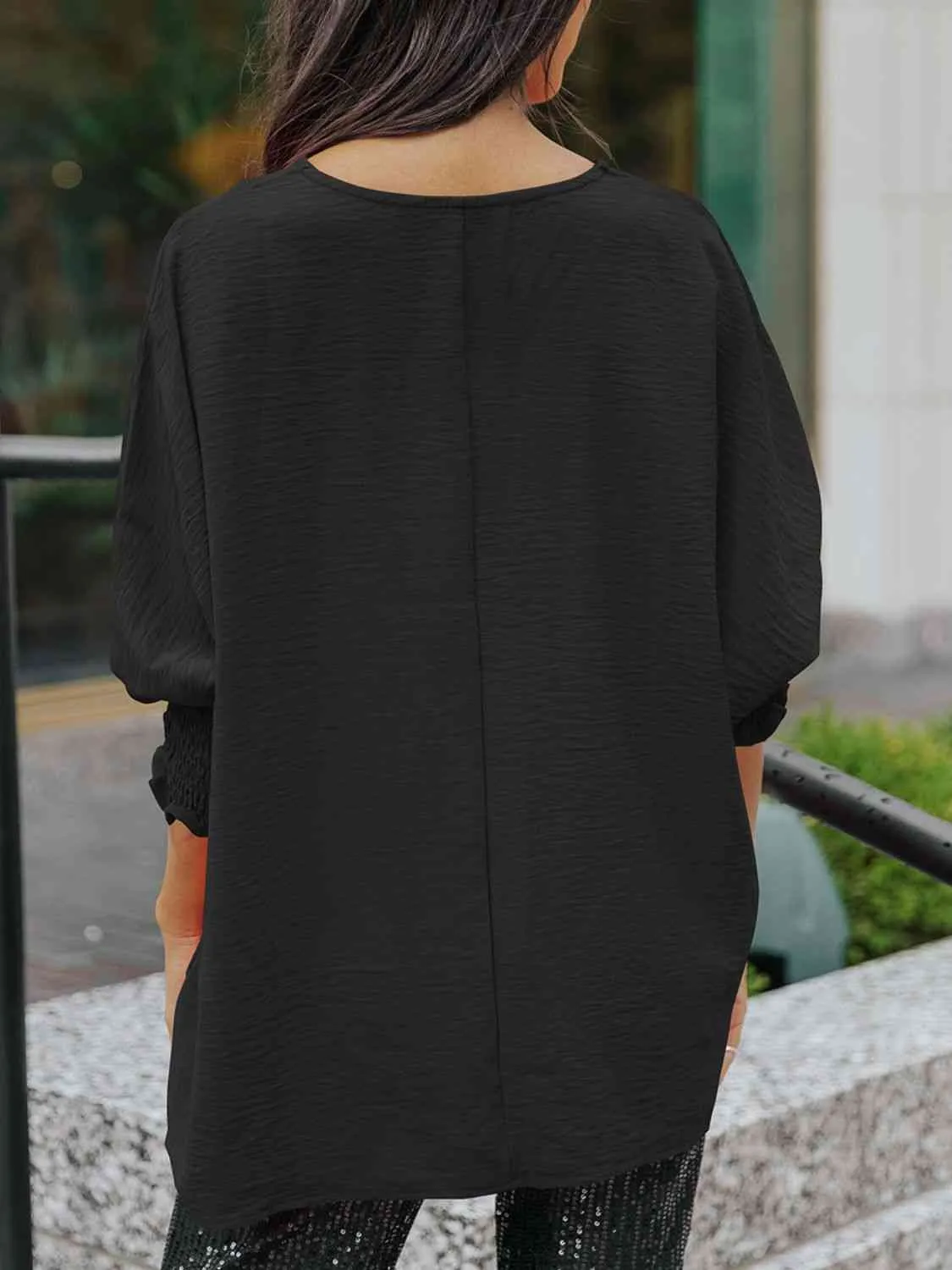 Boat Neck Three-Quarter Sleeve Blouse