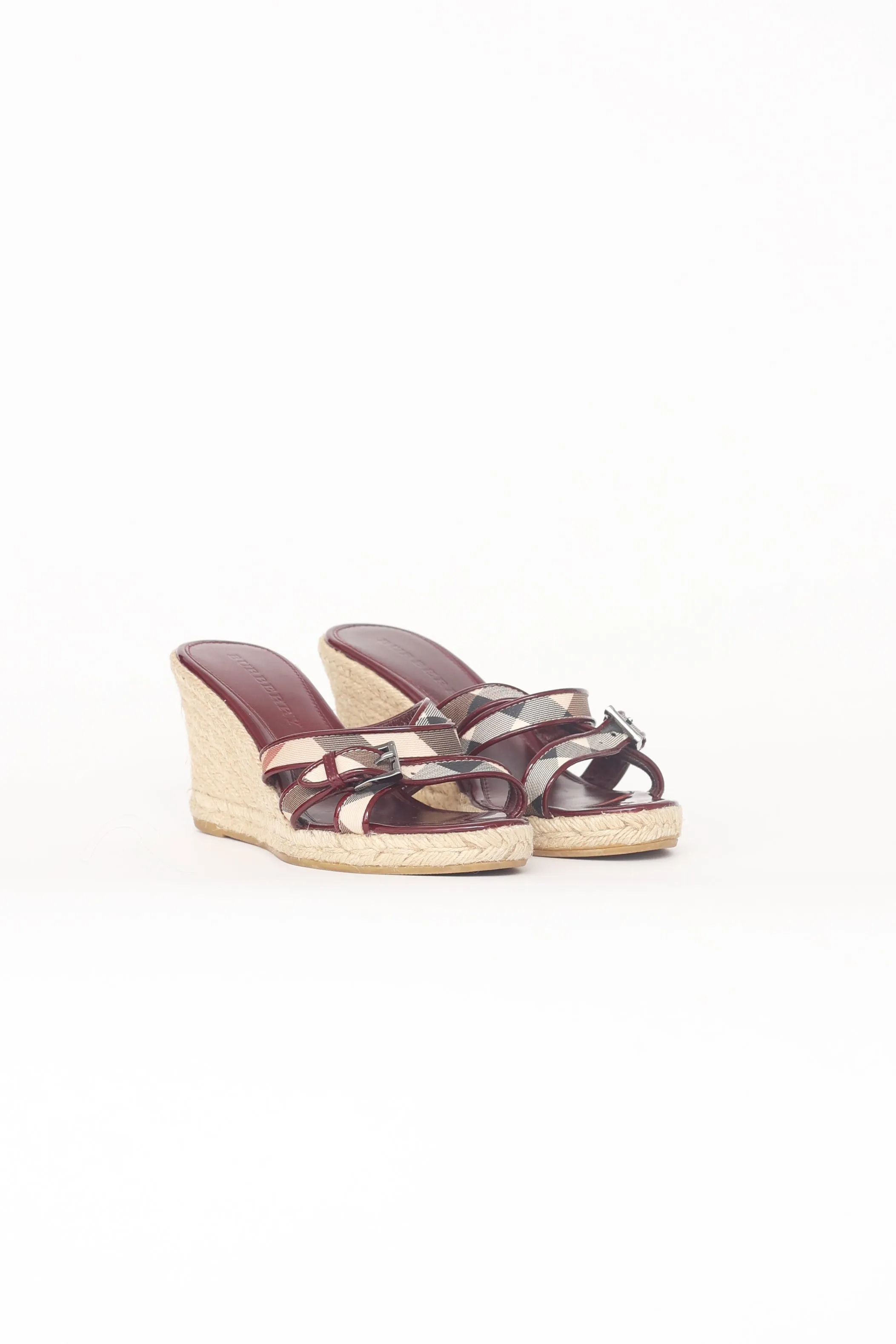 Burgundy & Beige Check Wedge Espadrille