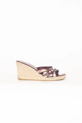 Burgundy & Beige Check Wedge Espadrille