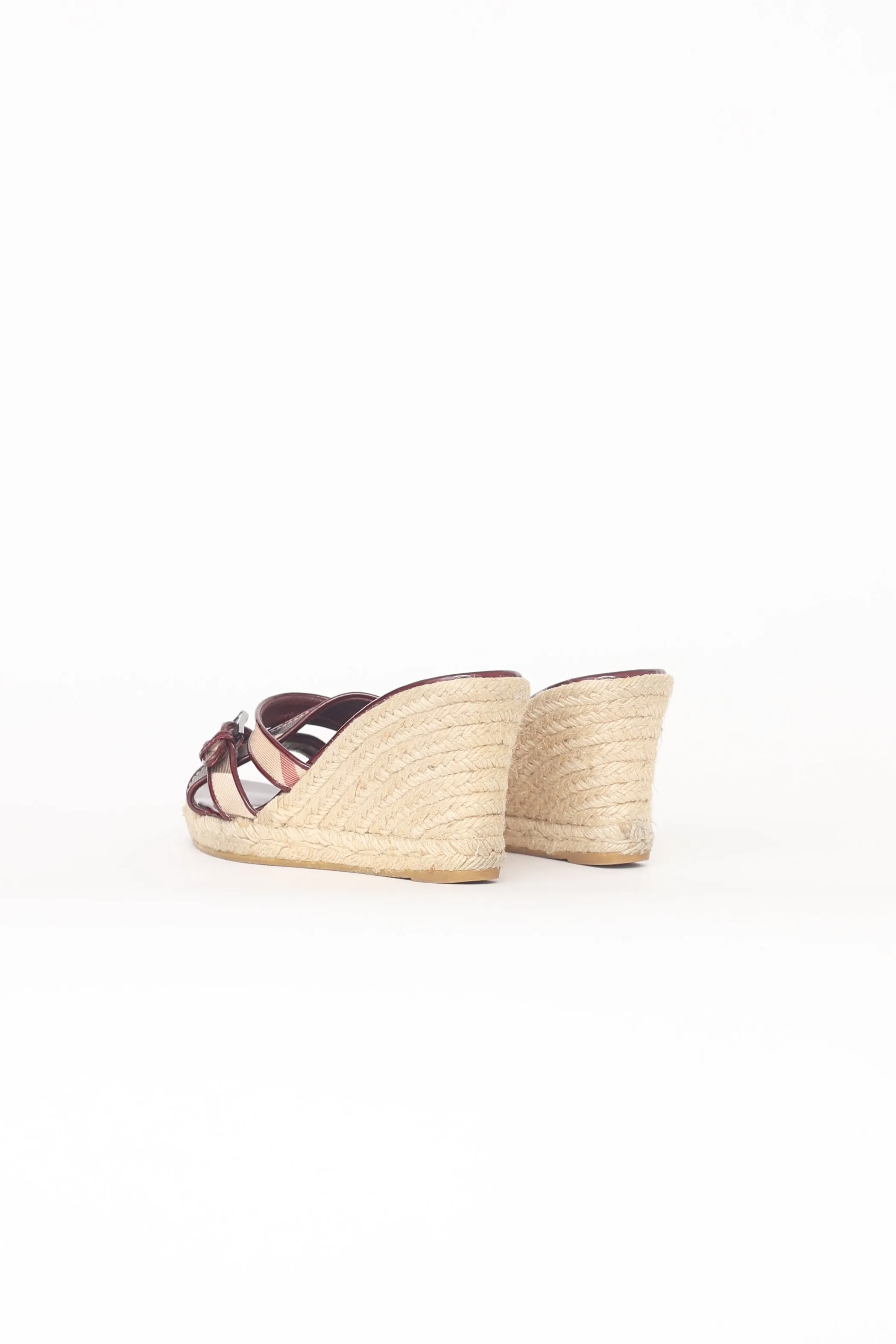 Burgundy & Beige Check Wedge Espadrille