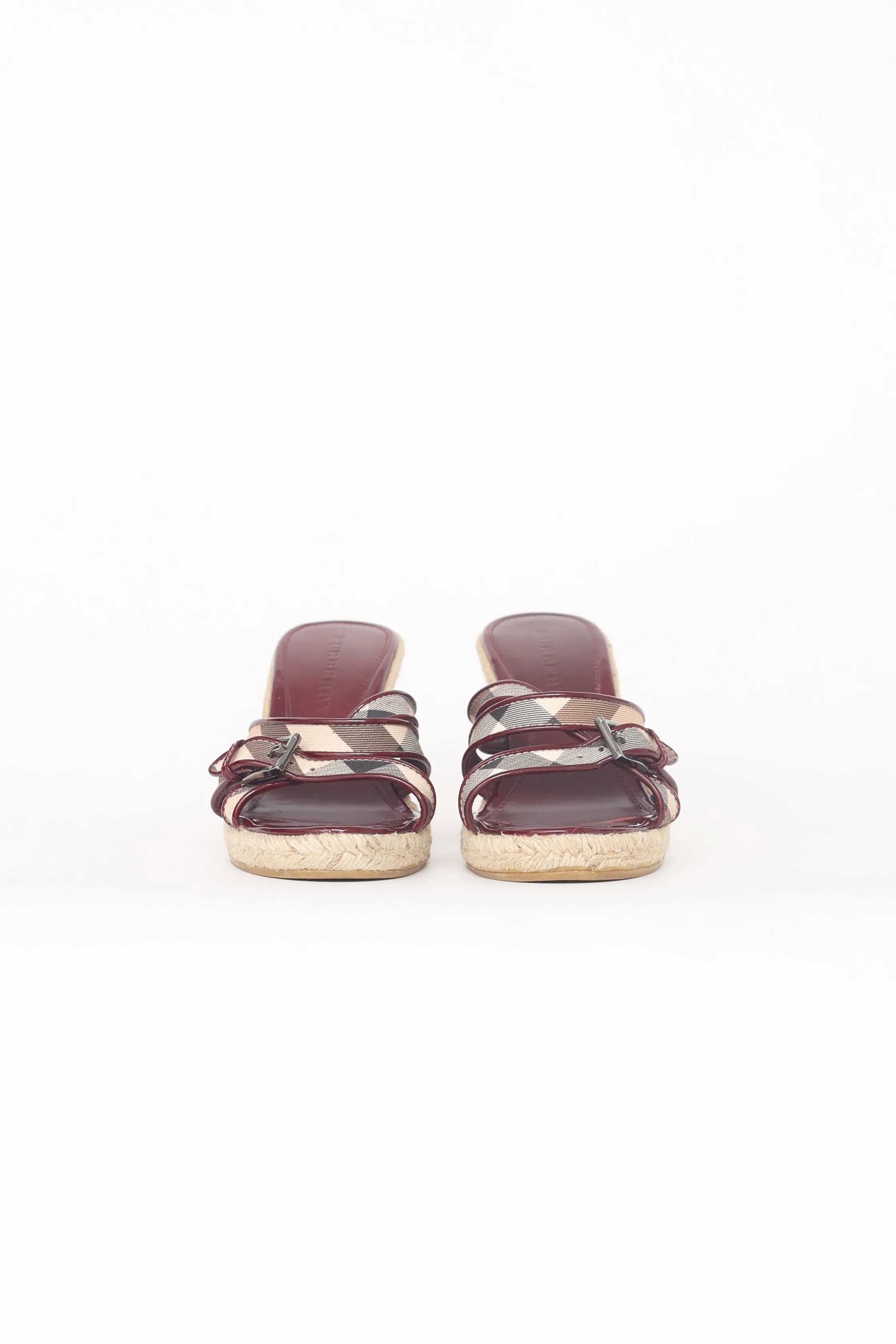 Burgundy & Beige Check Wedge Espadrille