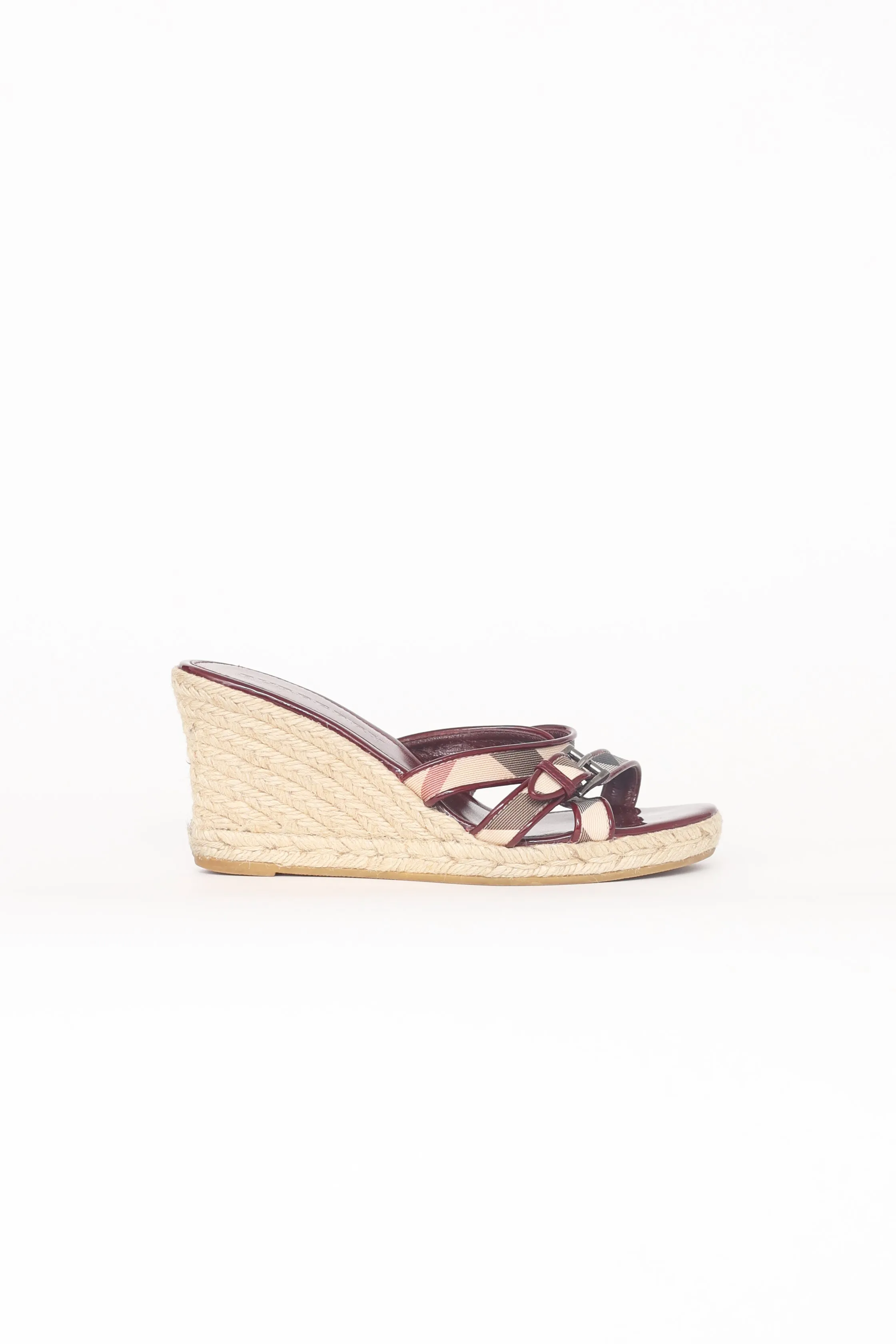 Burgundy & Beige Check Wedge Espadrille