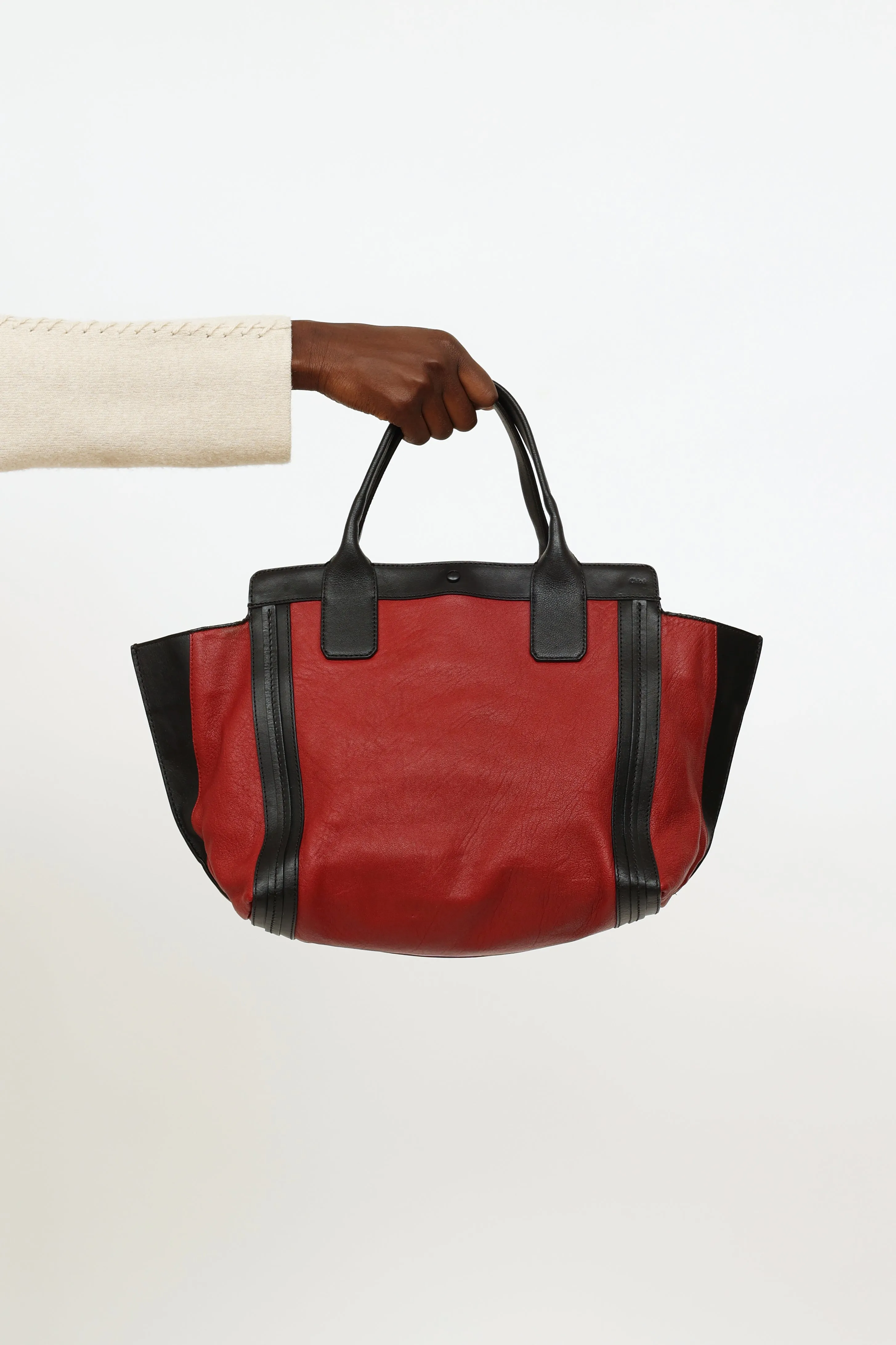 Burgundy & Black Leather Allison Tote Bag