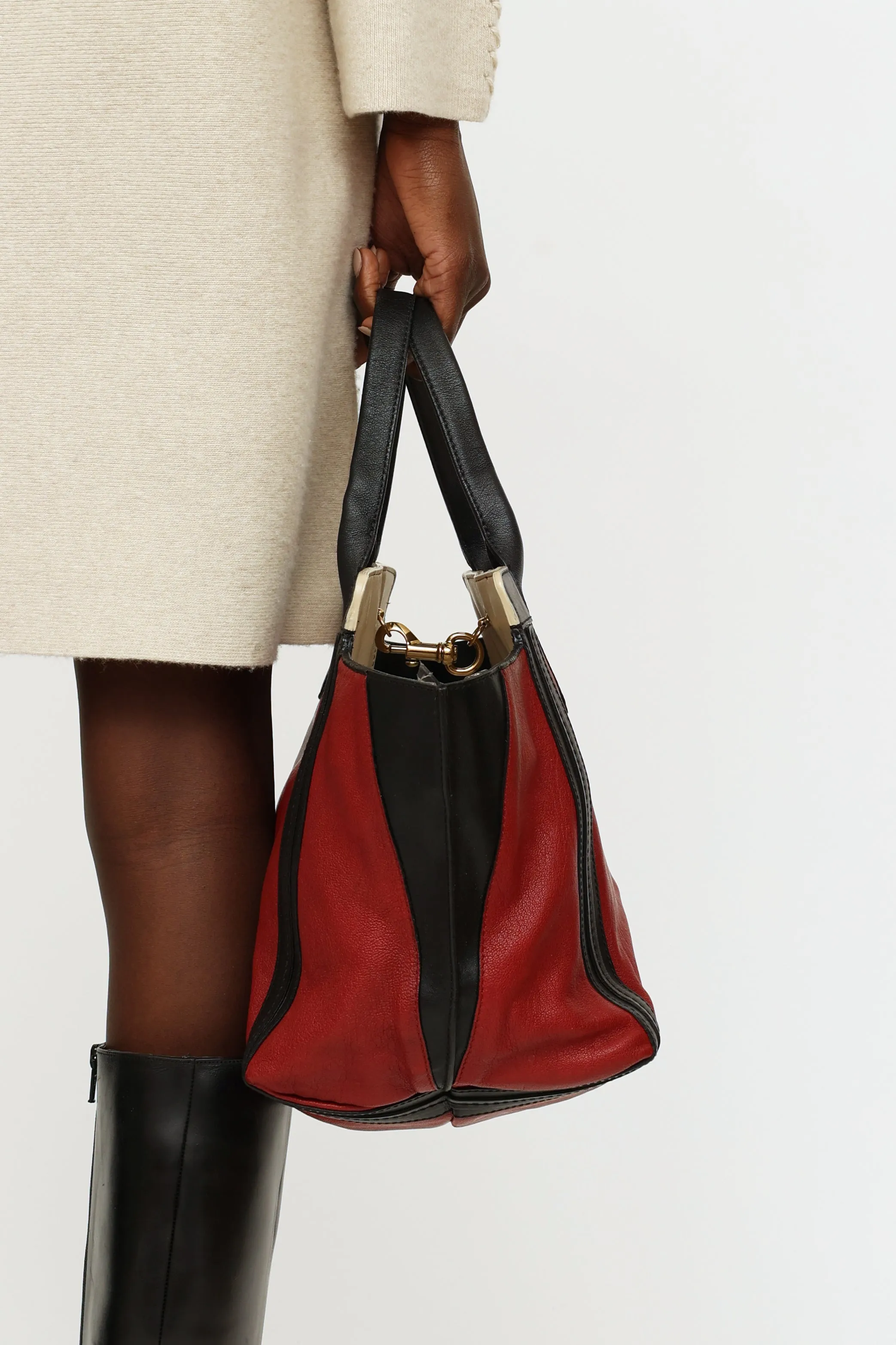 Burgundy & Black Leather Allison Tote Bag