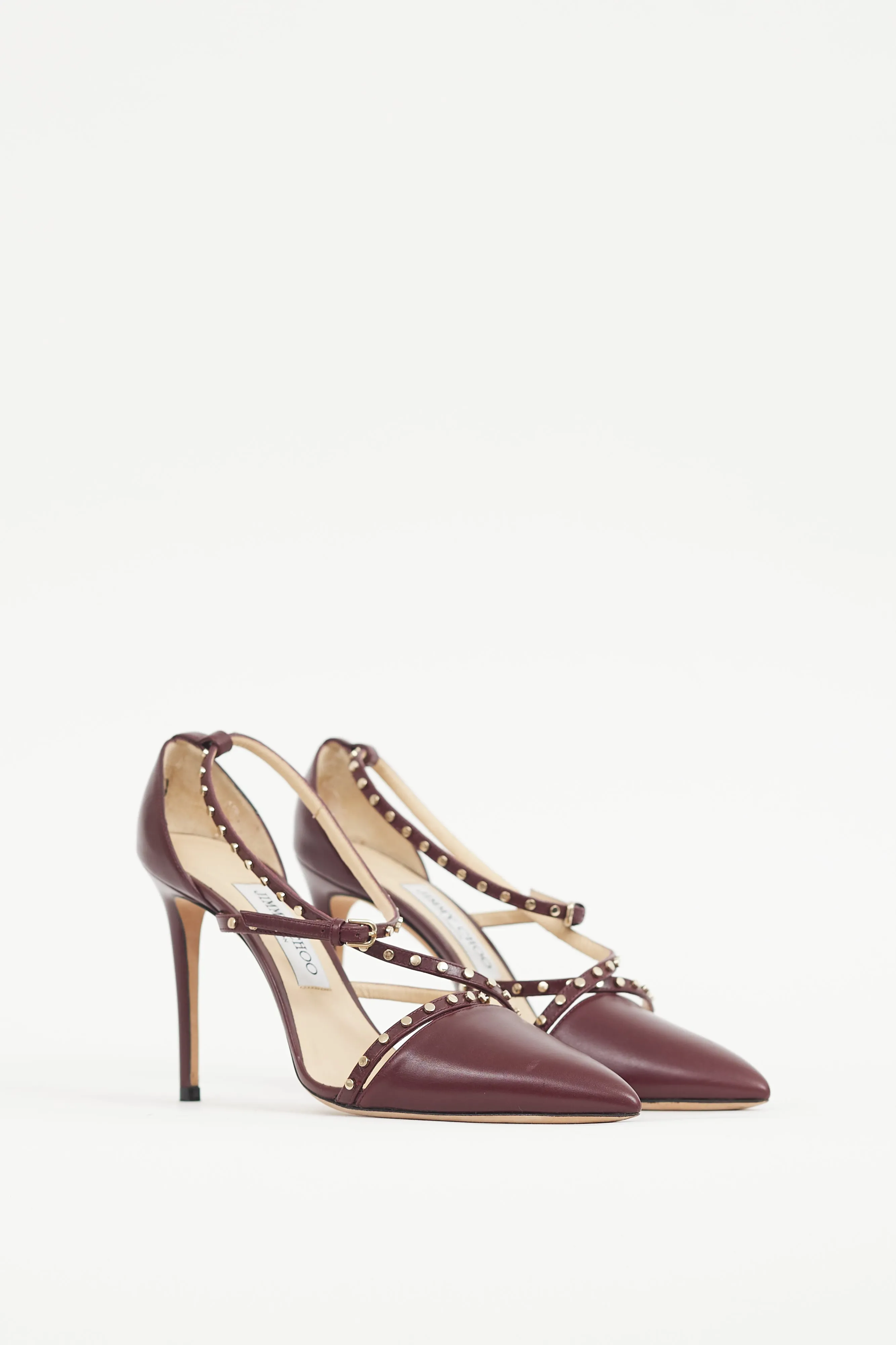 Burgundy & Gold Leather Studded Tiff Heel