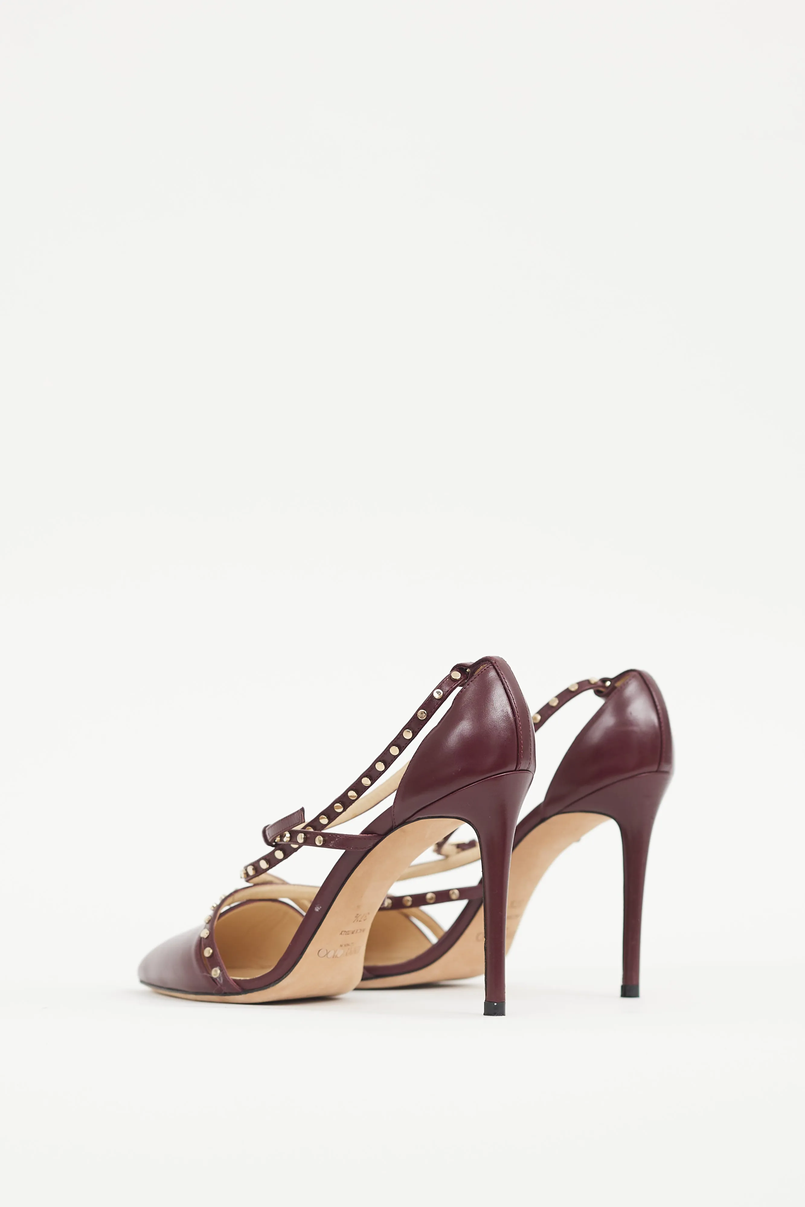 Burgundy & Gold Leather Studded Tiff Heel