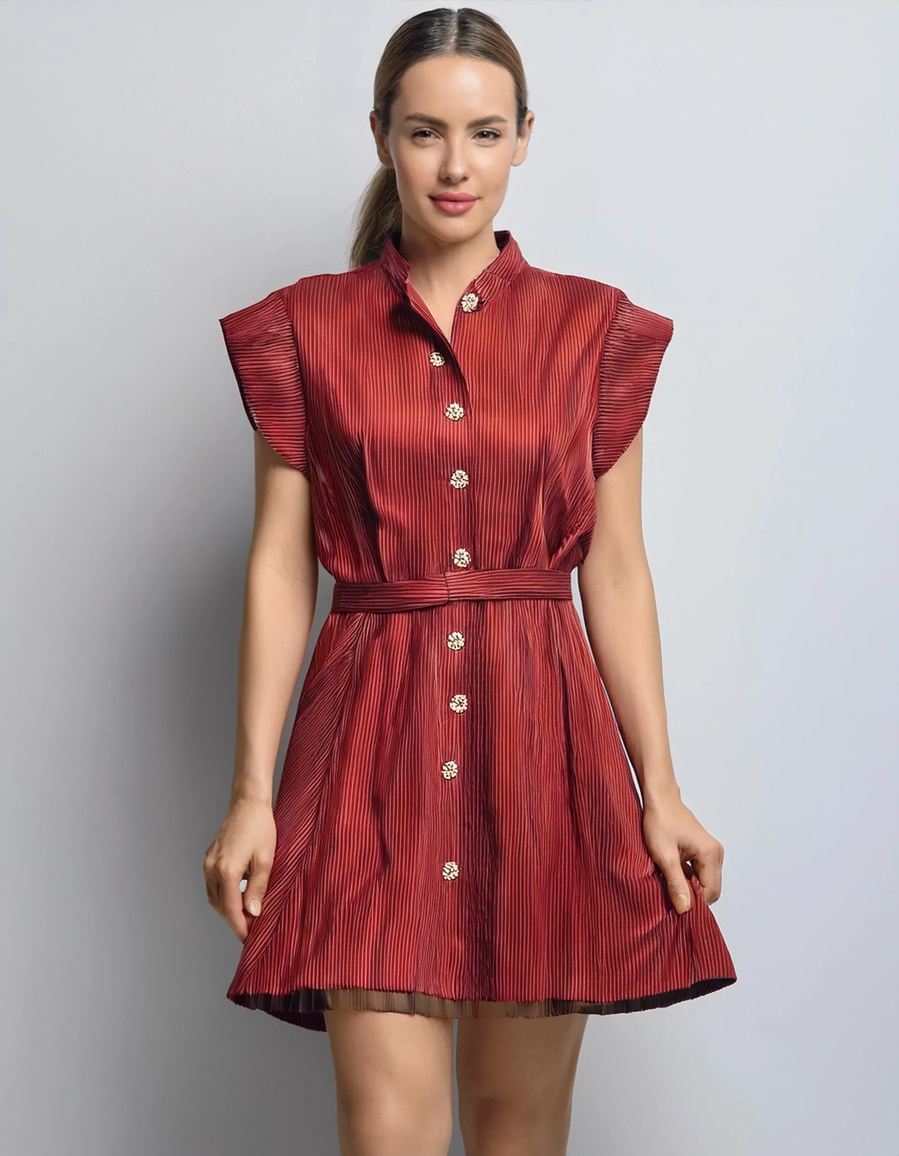 Burgundy Fit and Flare Shirt Dress