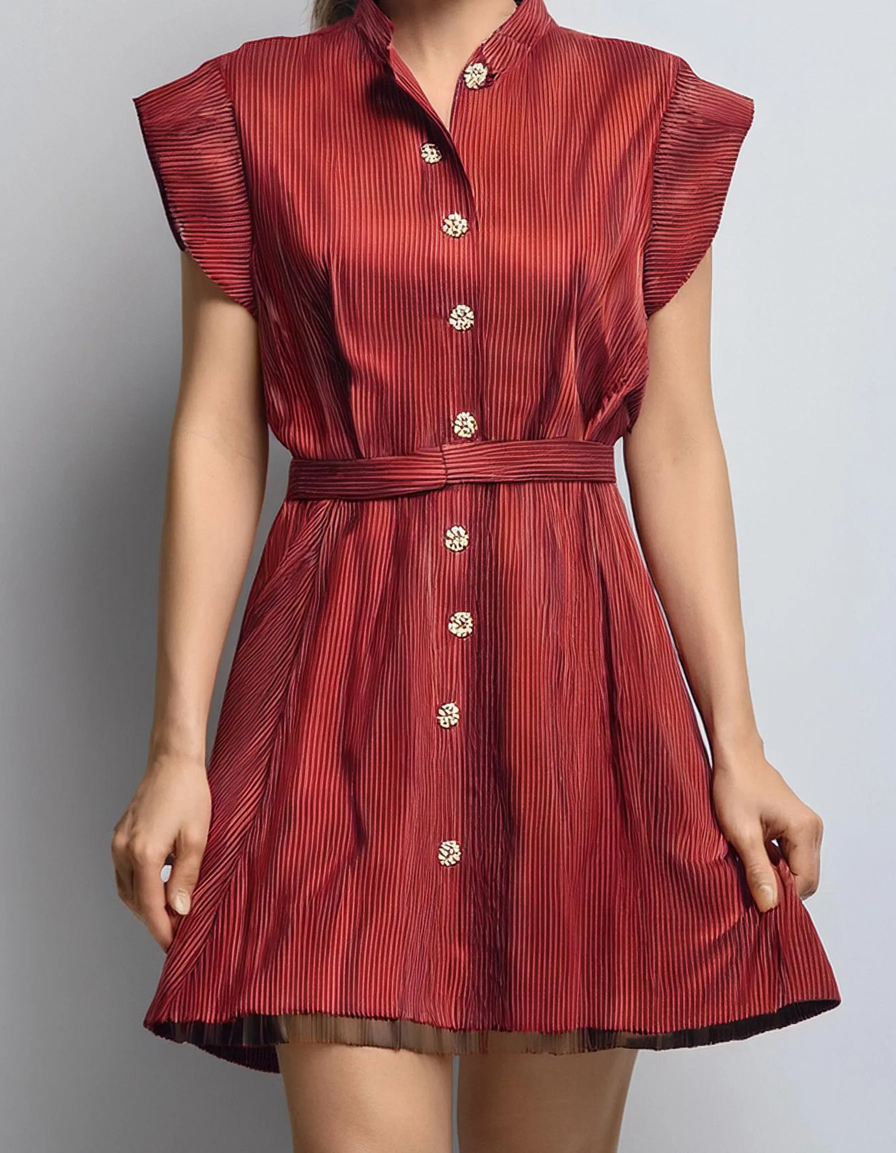 Burgundy Fit and Flare Shirt Dress