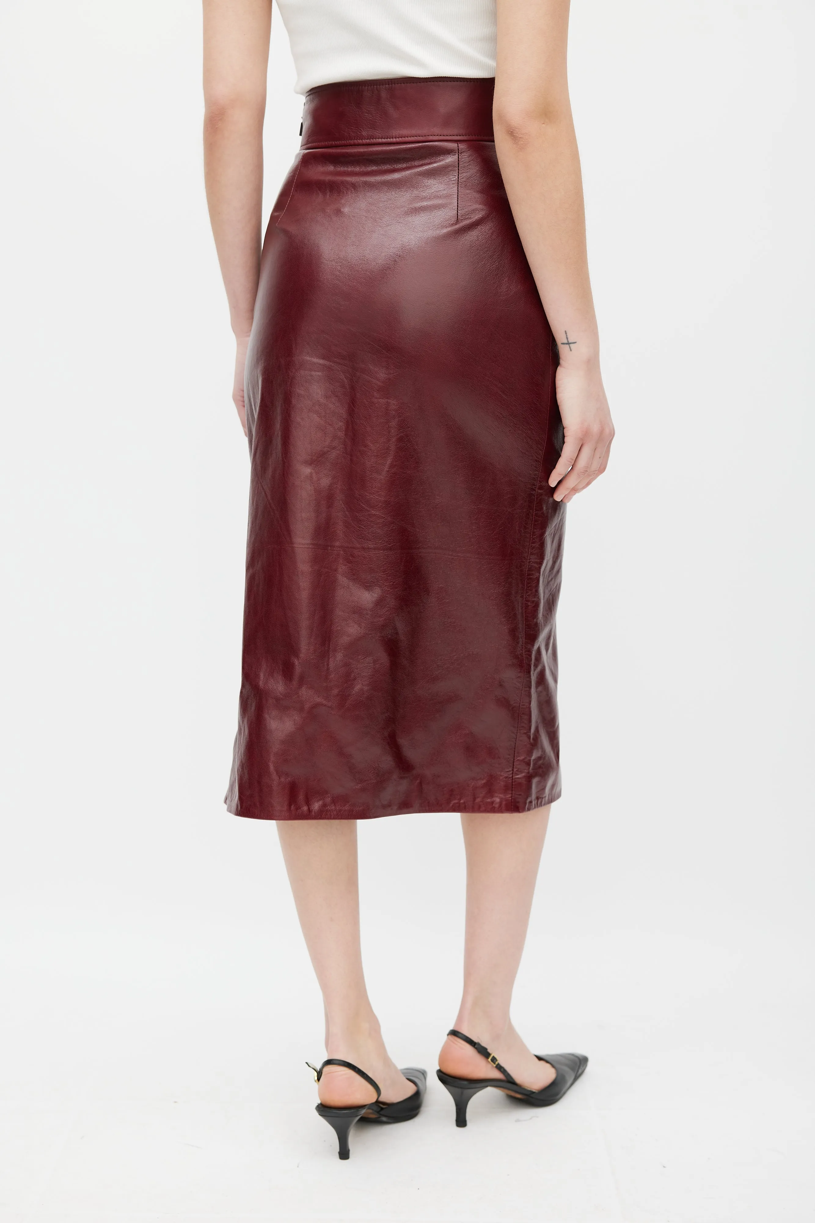 Burgundy Leather Slit Skirt