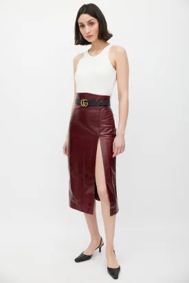 Burgundy Leather Slit Skirt