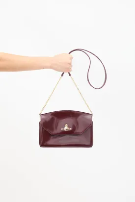 Burgundy Patent Chain Flap Clutch