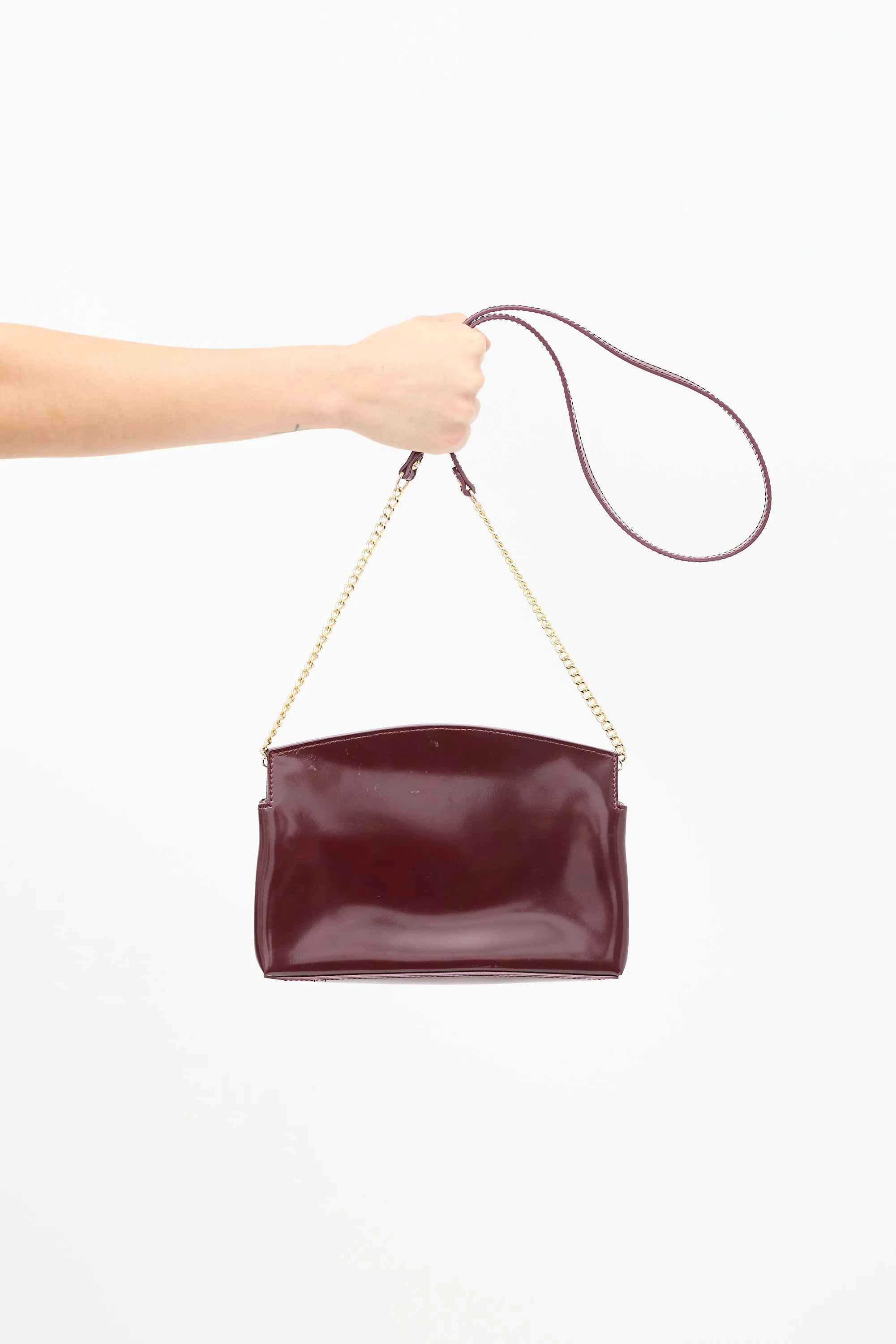 Burgundy Patent Chain Flap Clutch