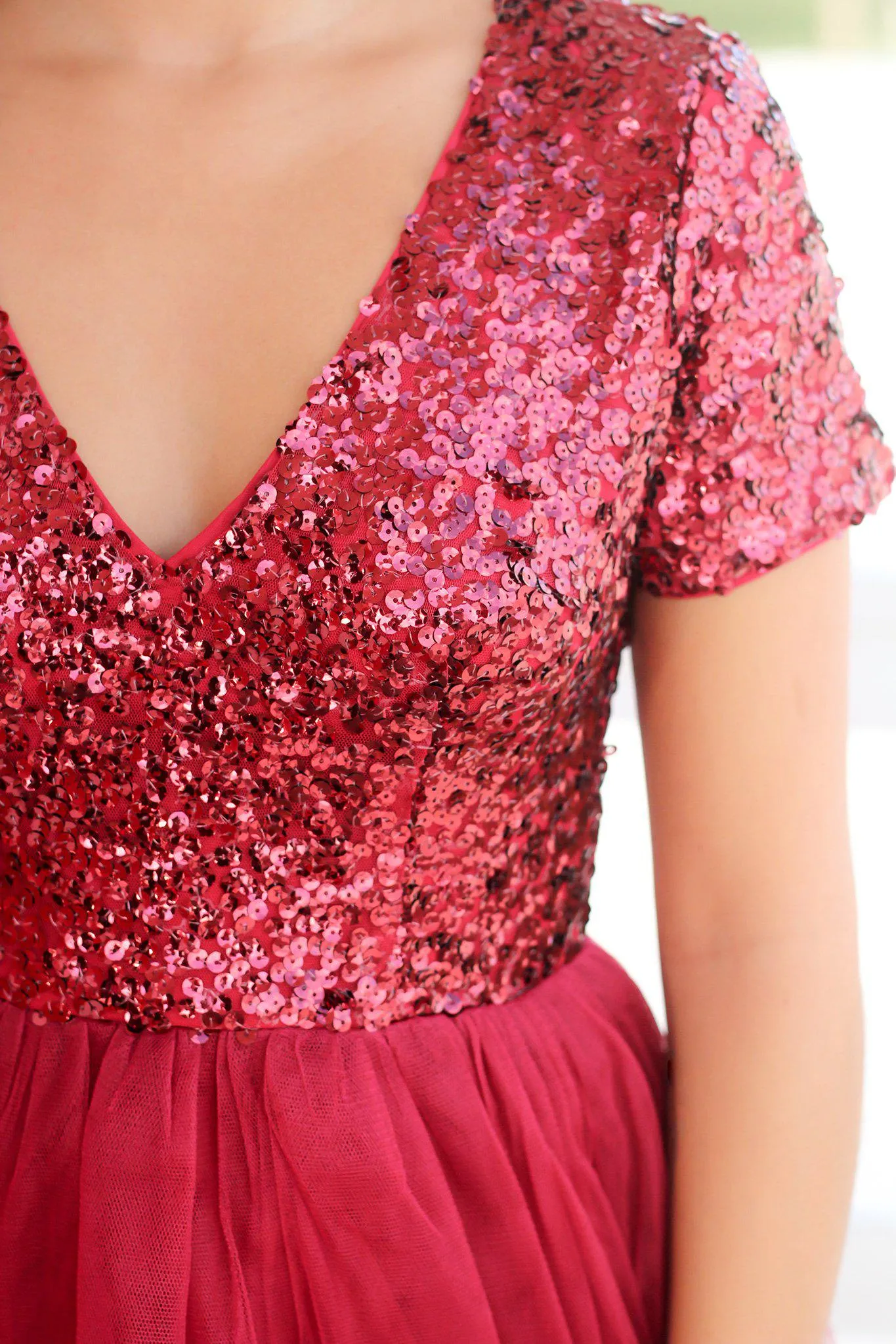 Burgundy Sequin Top Short Dress