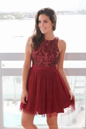 Burgundy Short Dress with Sequin Top