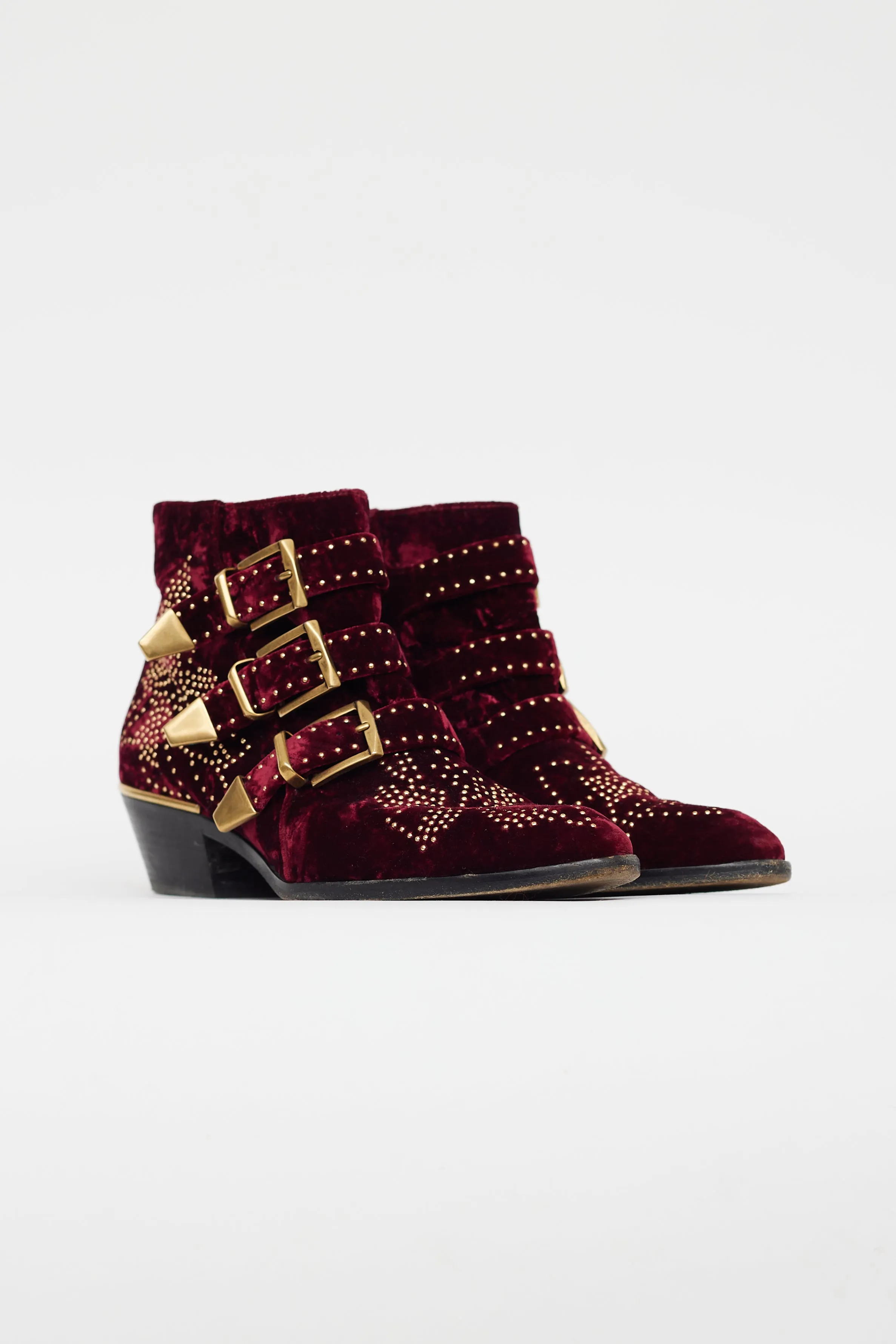 Burgundy Susanna Velvet Studded Boot