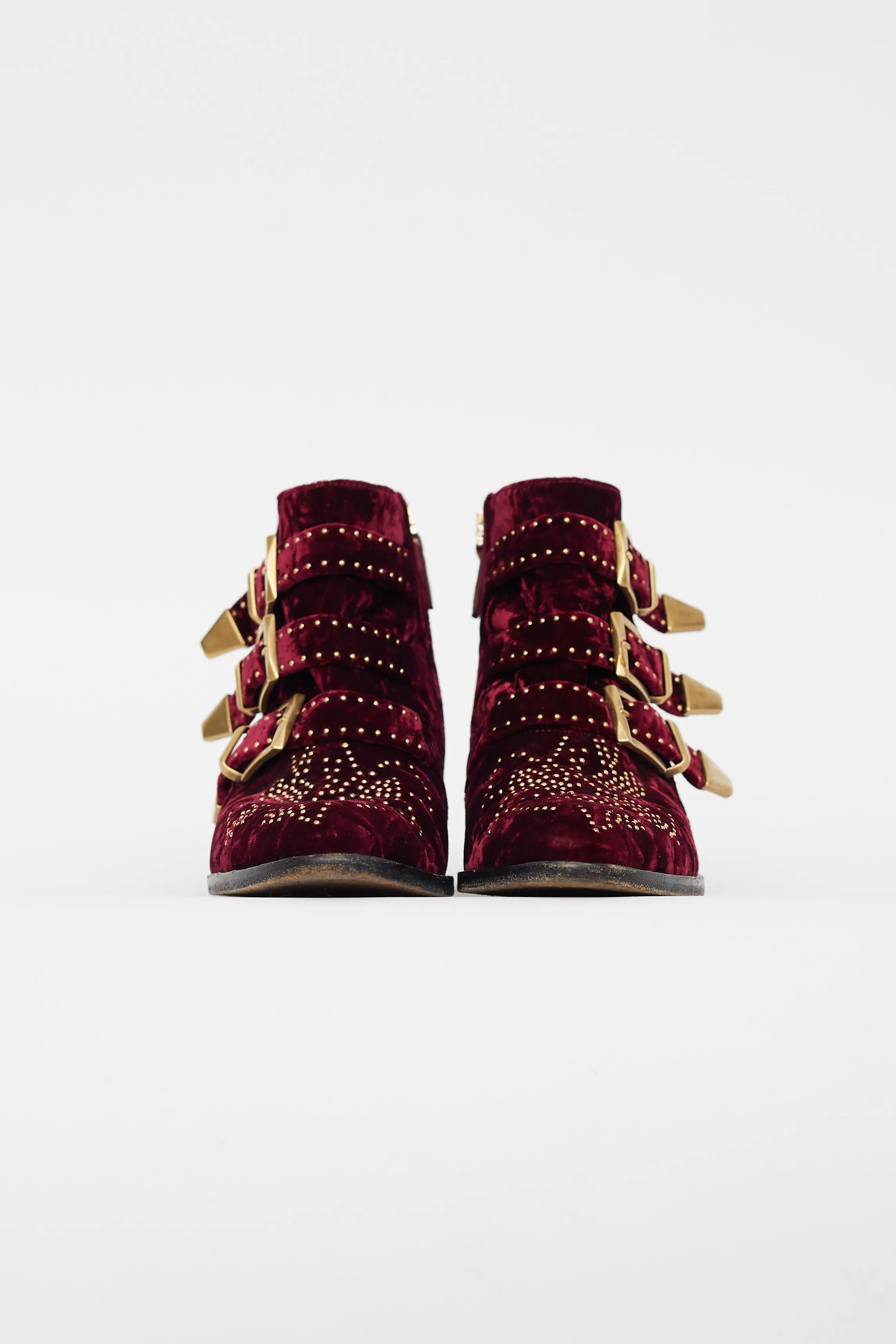 Burgundy Susanna Velvet Studded Boot