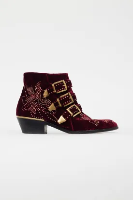 Burgundy Susanna Velvet Studded Boot