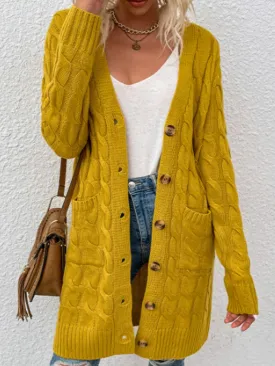 Cable-Knit Button Down Cardigan with Pockets