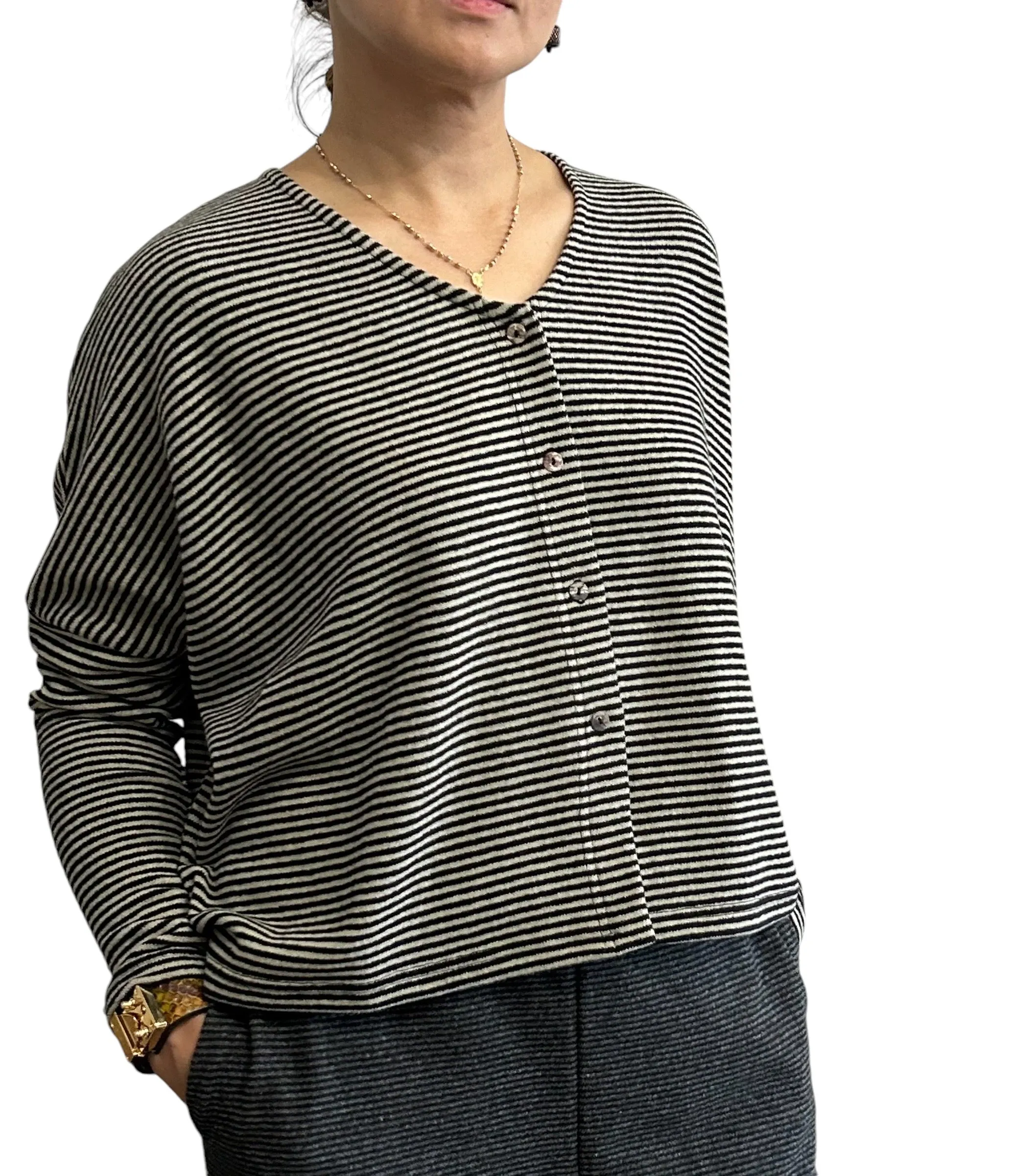 Cardigan V Neck front buttons Stripes