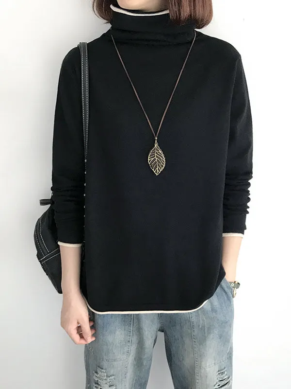 Casual Loose 8 Colors High-Neck Long Sleeves Knitwear