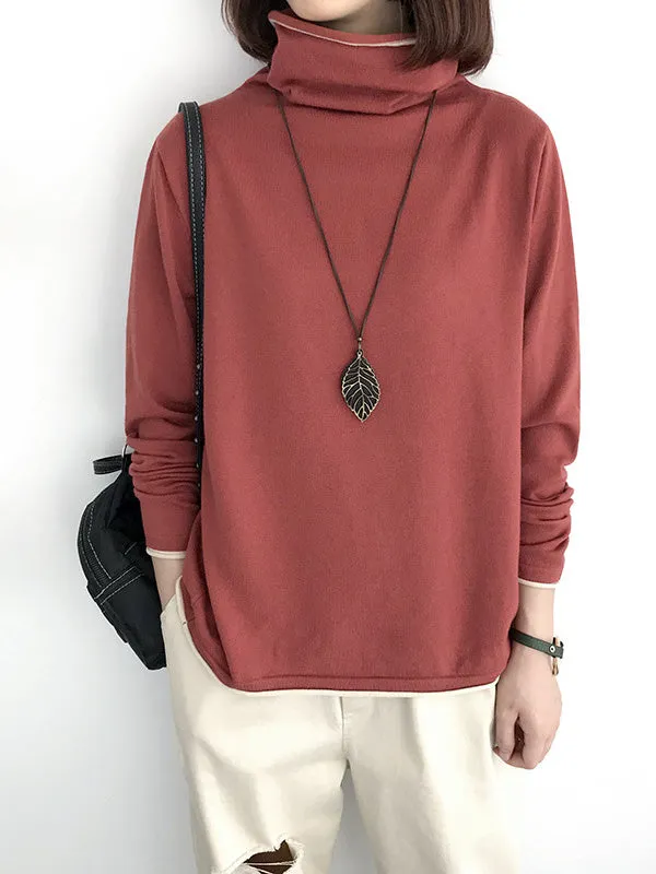 Casual Loose 8 Colors High-Neck Long Sleeves Knitwear