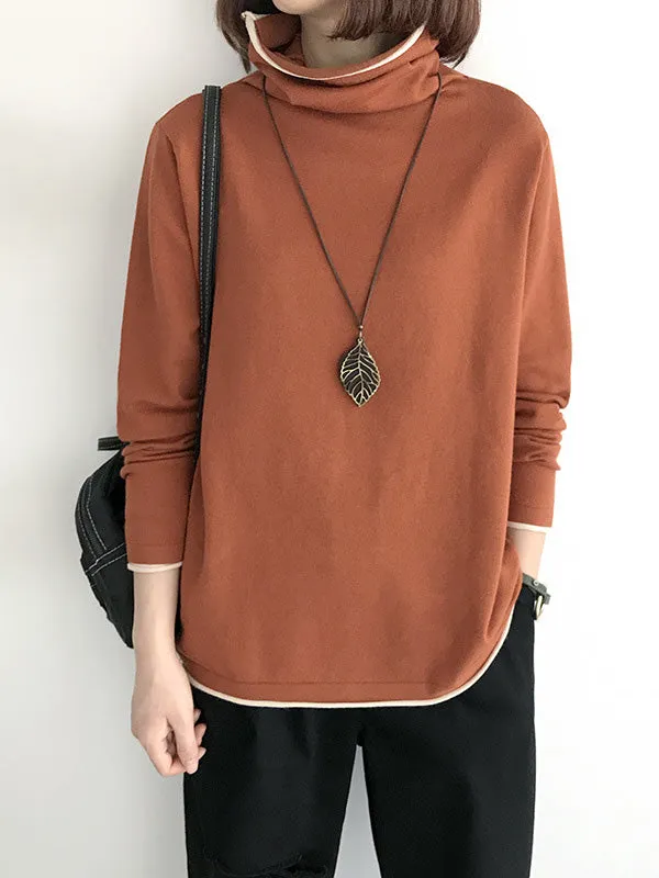 Casual Loose 8 Colors High-Neck Long Sleeves Knitwear