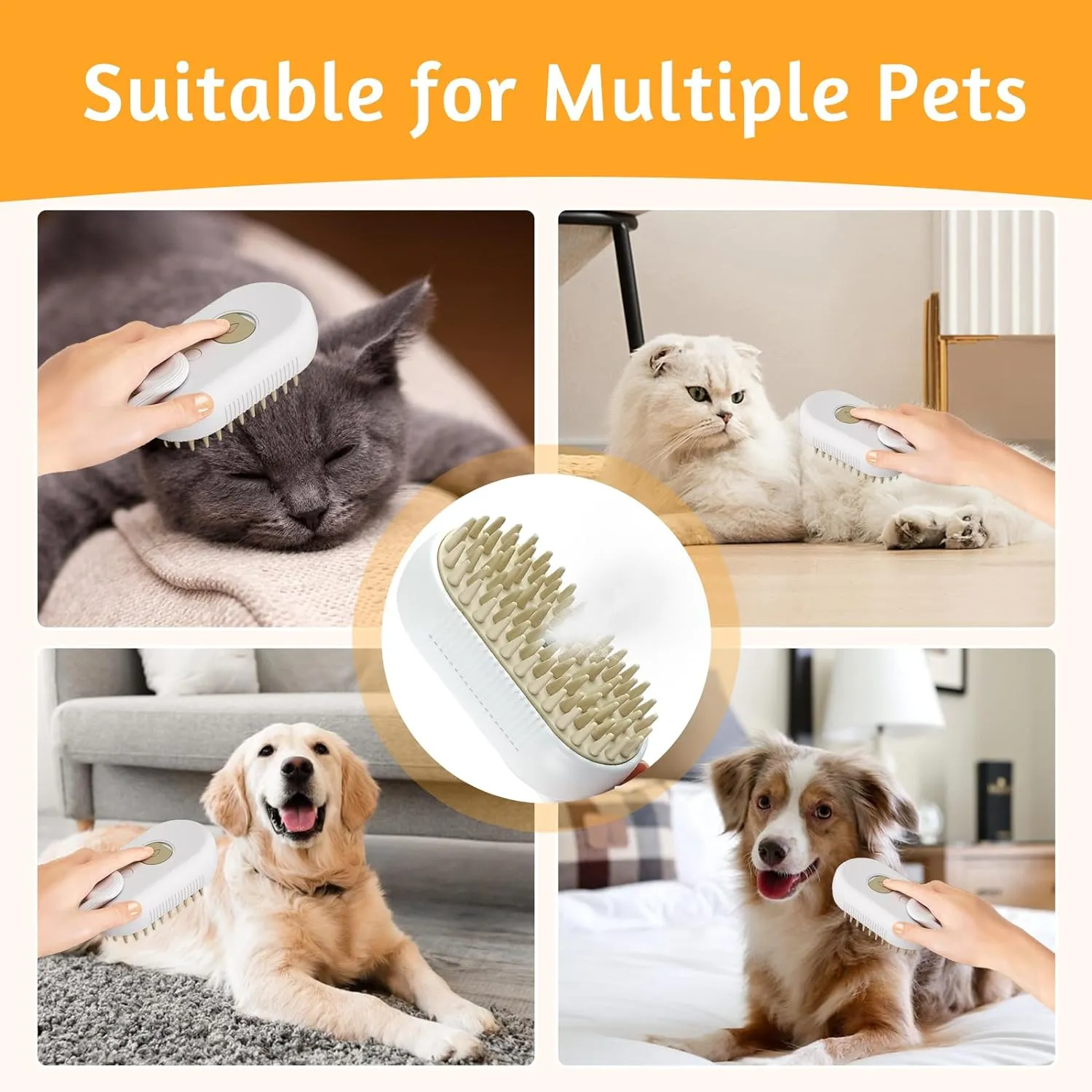 Cat Steam Brush Dog Hair Removal 3-in-1 Electric Spray Hair Brushes