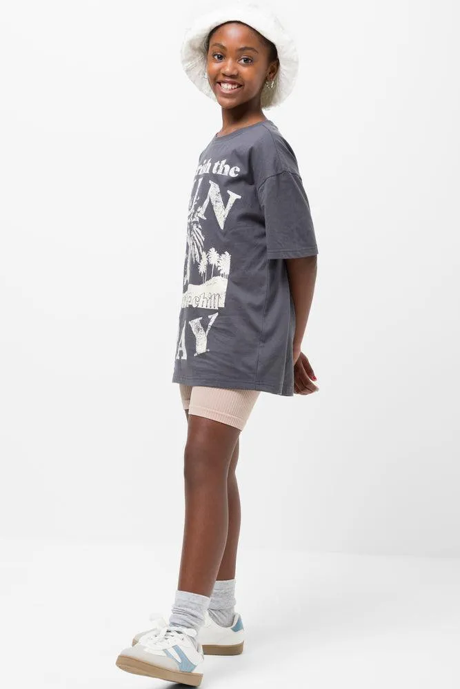 Cherish The Sun Oversized Short Sleeve T-Shirt Dark Grey