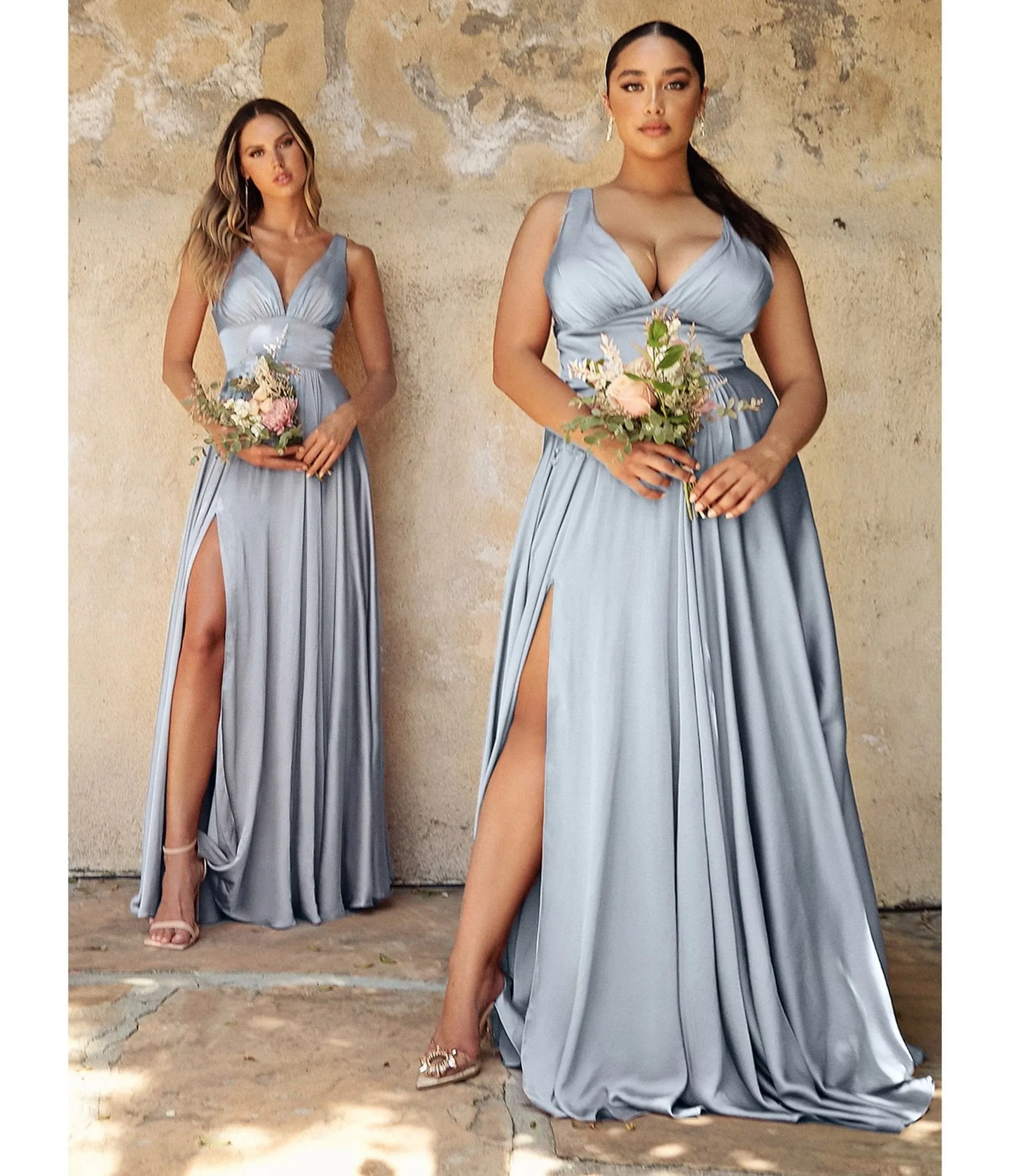 Cinderella Divine  Steel Blue Glamour Satin A-Line Bridesmaid Dress