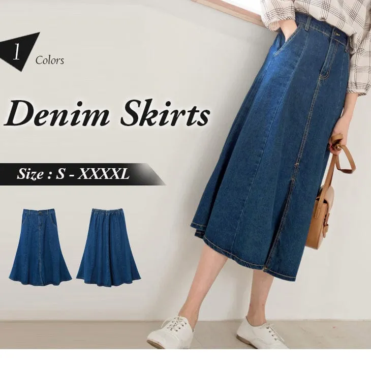 COTTON SLIT HEM A-LINE DENIM SKIRTS