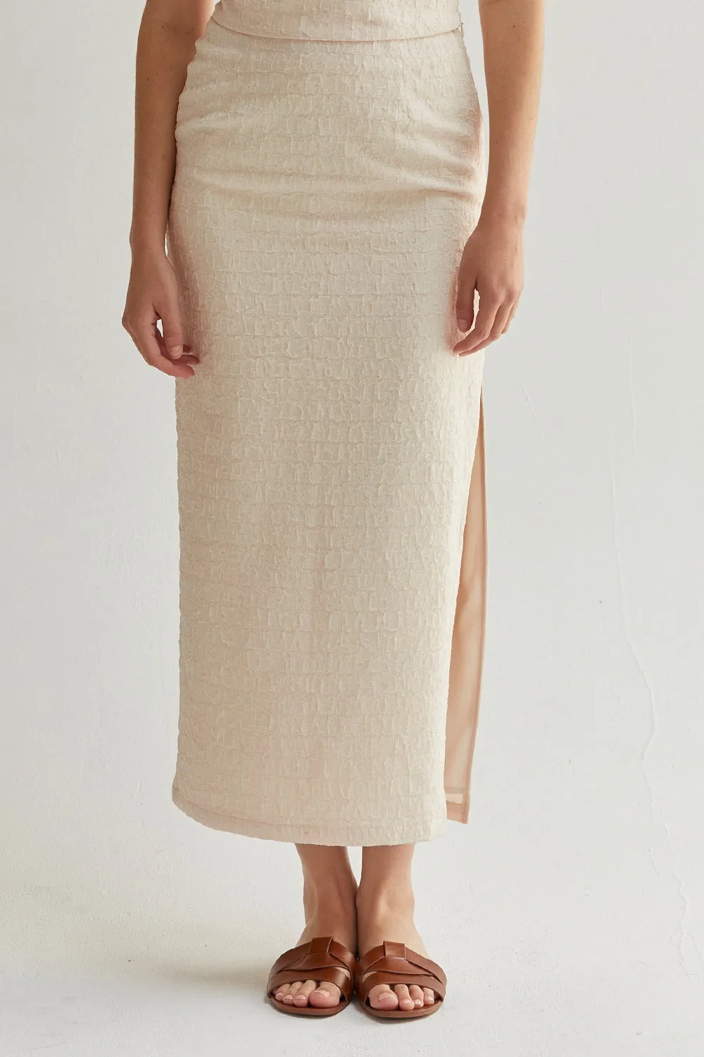 Crescent Demi Textured Midi Skirt in Cream