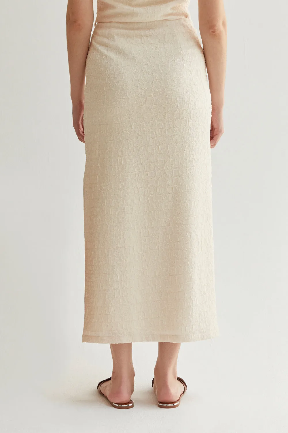 Crescent Demi Textured Midi Skirt in Cream